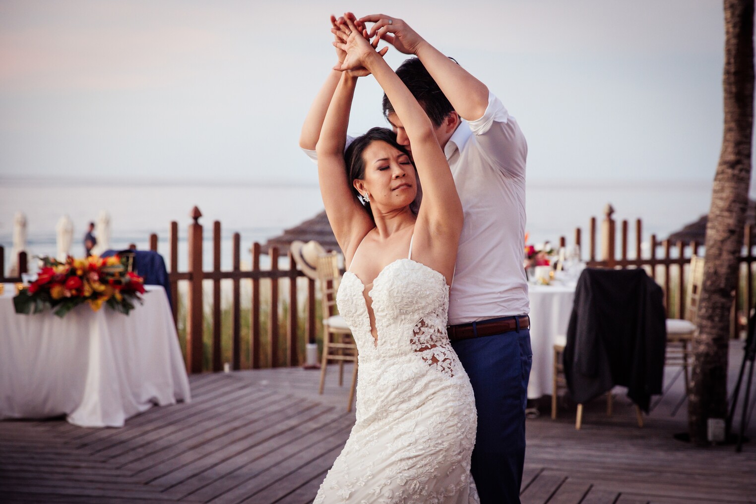 A couple sharing their wedding first dance